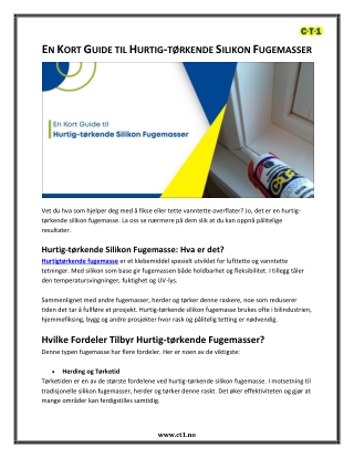 En Kort Guide til Hurtig-tørkende Silikon Fugemasser