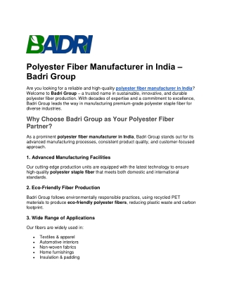 Polyester Fiber Manufacturer in India – Badri Group