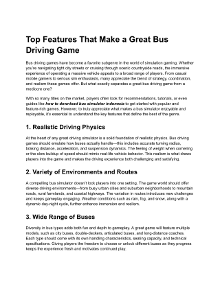 Top Features That Make a Great Bus Driving Game