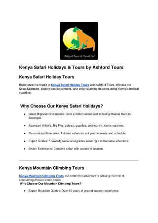 Kenya Safari Holidays & Tours by Ashford Tours