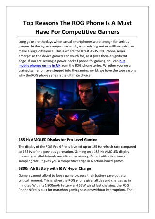 Top Reasons The ROG Phone Is A Must Have For Competitive Gamers