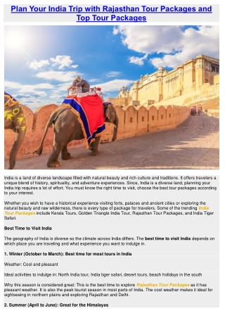 Plan Your India Trip with Rajasthan Tour Packages and Top Tour Packages