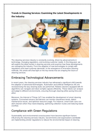 Trends in Cleaning Services-Examining the Latest Developments in the Industry