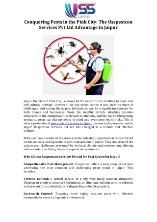 Conquering Pests in the Pink City The Usspestcon Services Pvt Ltd Advantage in Jaipur