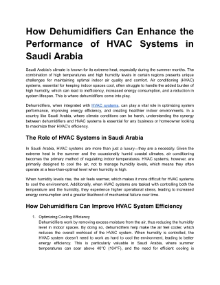 How Dehumidifiers Can Enhance the Performance of HVAC Systems in Saudi Arabia