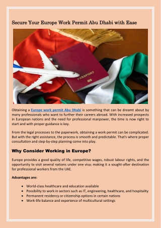 Secure Your Europe Work Permit Abu Dhabi with Ease