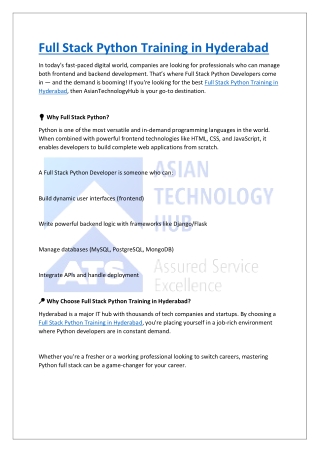 Full Stack Python Training Institute in Hyderabad