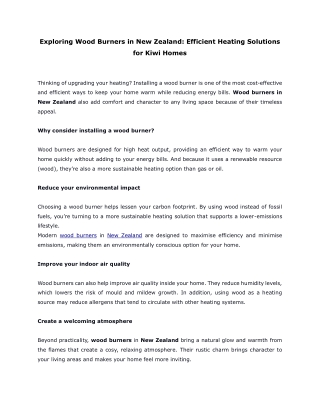 Exploring Wood Burners in New Zealand- Efficient Heating Solutions for Kiwi Homes