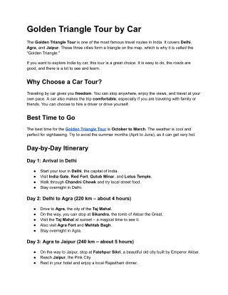 Golden Triangle Tour by Car