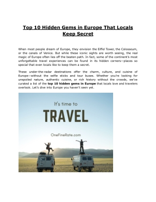 Top 10 Hidden Gems in Europe That Locals Keep Secret