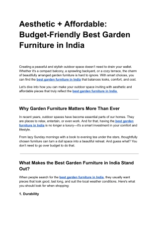 Aesthetic   Affordable: Budget-Friendly Best Garden Furniture in India