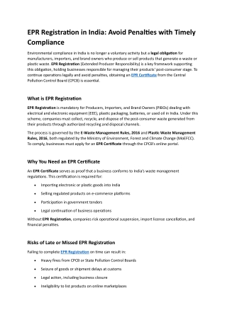 EPR Registration in India - Avoid Penalties with Timely Compliance