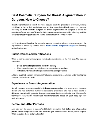 Best Cosmetic Surgeon for Breast Augmentation in Gurgaon_ How to Choose_