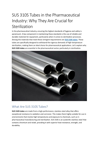 The Essential Role of SUS 310S Tubes in Pharmaceutical Sterilization