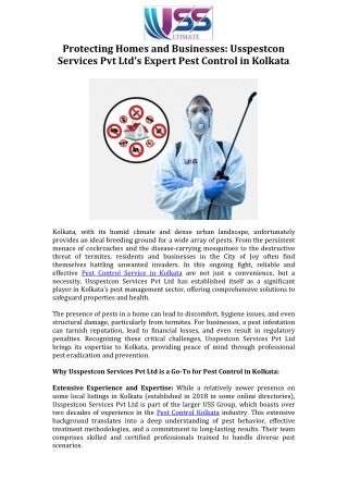Protecting Homes and Businesse Usspestcon Services Pvt Ltd's Expert Pest Control in Kolkata