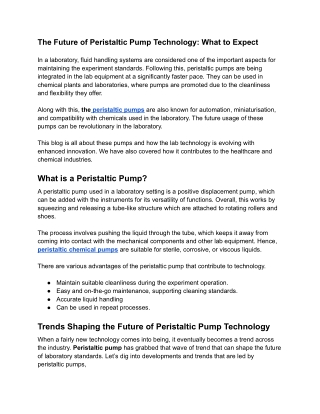 The Future of Peristaltic Pump Technology_ What to Expect