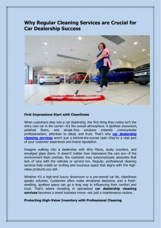 Why Regular Cleaning Services are Crucial for Car Dealership Success