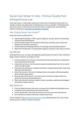 gurjan face veneer in India