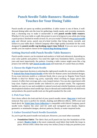 Punch Needle Table Runners: Handmade Touches for Your Dining Table