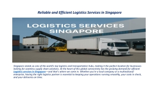 Reliable and Efficient Logistics Services in Singapore