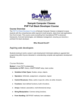php full stack developer course