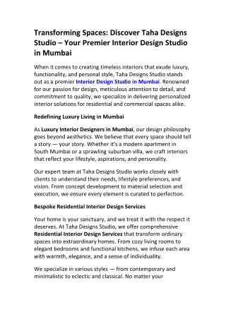 Luxury Interior Designers Mumbai – Taha Designs Studio