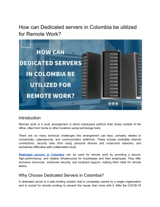 How can Dedicated servers in Colombia be utilized for remote working_