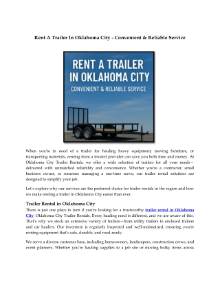Rent A Trailer In Oklahoma City - Convenient & Reliable Service