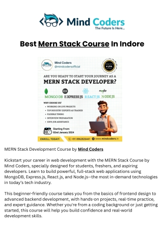 Best Mern stack Course In Indore