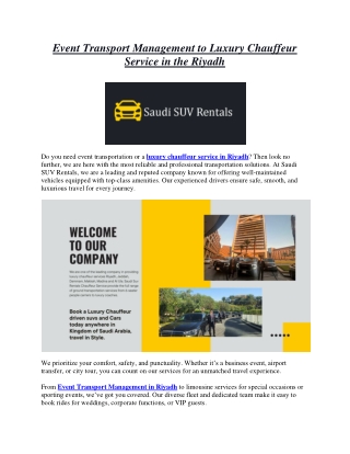 Event Transport Management to Luxury Chauffeur Service in the Riyadh