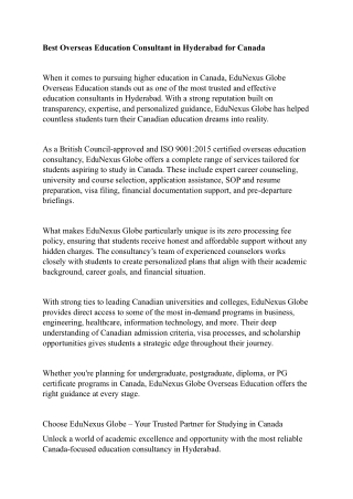 Best Overseas Education Consultant in Hyderabad for Canada