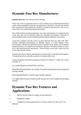 Dynamic Pass Box Manufacturer