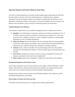 Top Liver Diseases and Proven Ways to Treat Them