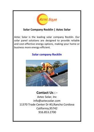 Solar Company Rocklin  Aztec Solar