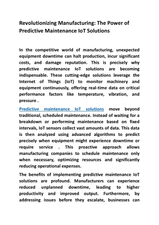 Revolutionizing Manufacturing The Power of Predictive Maintenance IoT Solutions