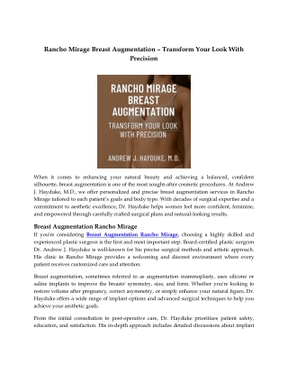 Rancho Mirage Breast Augmentation – Transform Your Look With Precision