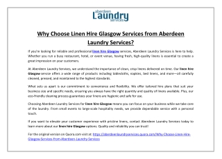 Why Choose Linen Hire Glasgow Services from Aberdeen Laundry Services?