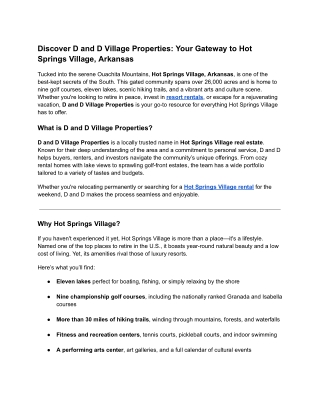 Discover D and D Village Properties_ Your Gateway to Hot Springs Village, Arkansas