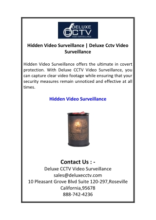 Hidden Video Surveillance  Deluxe Cctv Video Surveillance