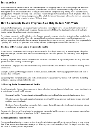 How Community Health Programs Can Help Reduce NHS Waits