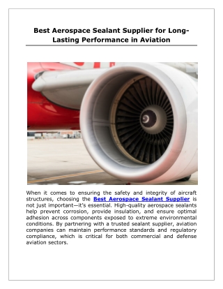 Best Aerospace Sealant Supplier for Long-Lasting Performance in Aviation