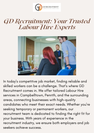 Labour Hire Campbelltown & Penrith  Trusted Local Hiring by GD Recruitment