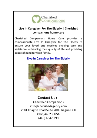 Live In Caregiver For The Elderly  Cherished companions home care