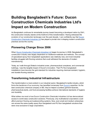 Building Bangladesh's Future- Ducon Construction Chemicals Industries Ltd's Impact on Modern Construction