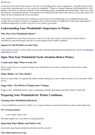 Winter is Coming: Preparing Your Windshield for Cold Weather