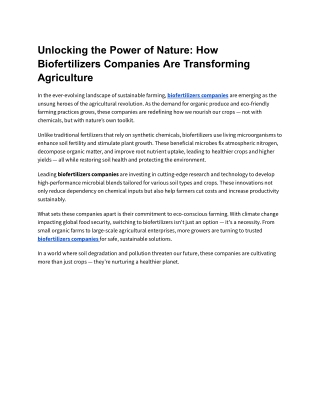 How Biofertilizers Companies Are Transforming Agriculture