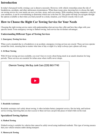 How to Choose the Right Car Towing Service for Your Needs