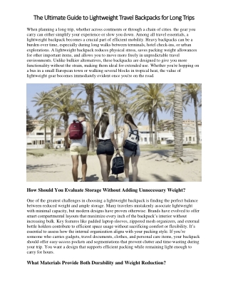 The Ultimate Guide to Lightweight Travel Backpacks for Long Trips