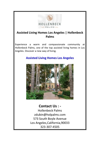 Assisted Living Homes Los Angeles  Hollenbeck Palms