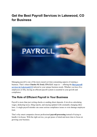 Get the Best Payroll Services in Lakewood, CO for Business